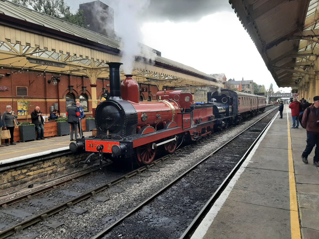 FR 20 stands at Bury on Friday, 11th October preparing to double head a shuttle to Ramsbottom with the L&Y 'Pug' No. 19