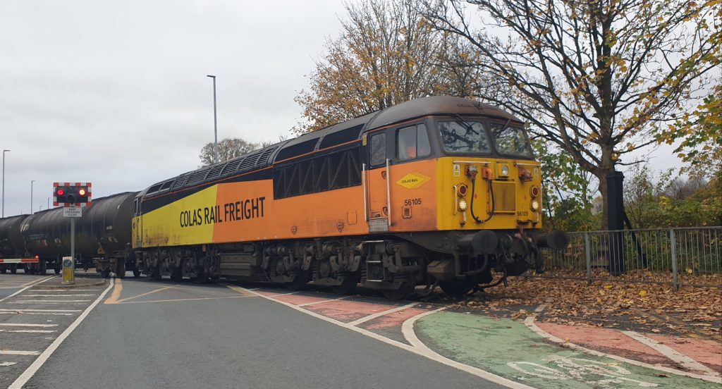 56 105 crosses Strand Road with the final Haverton to Preston tankers