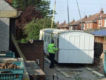 Landing at its temporary home in Lancashire pending restoration